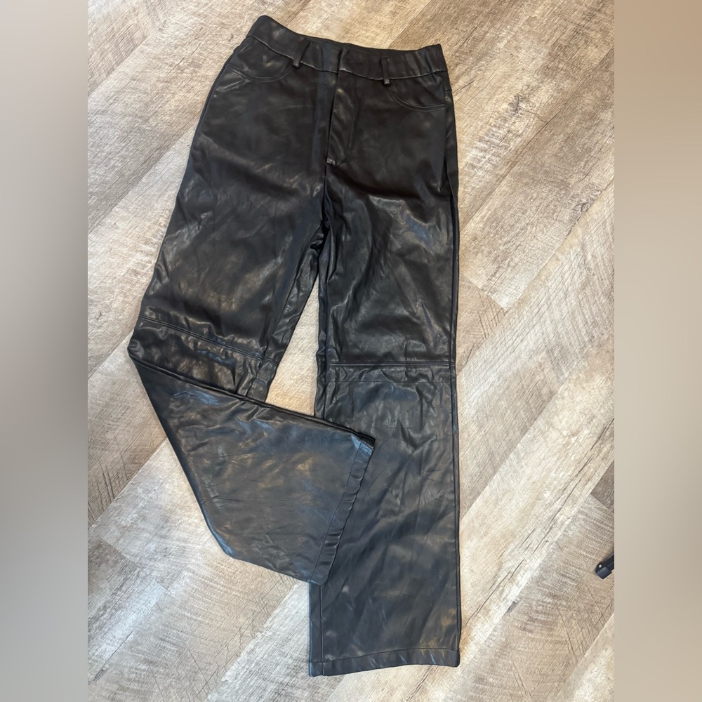Black leather look/feel pants, straight leg